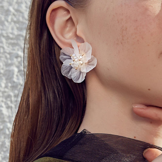 Korean Large White Transparent Flower Earrings for Women