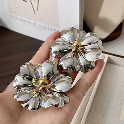 Vintage Large Metal Flower Earrings for Women