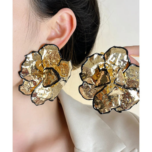 Folded Metal Flower Earrings for Women