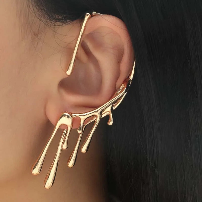 1 pcs metal lava water drop ear clip for women.