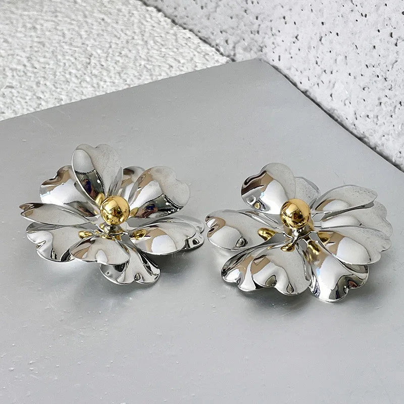 Vintage Large Metal Flower Earrings for Women