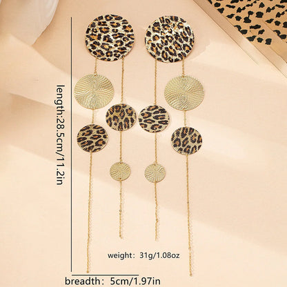 Leopard Print Disc Long Earrings for Women