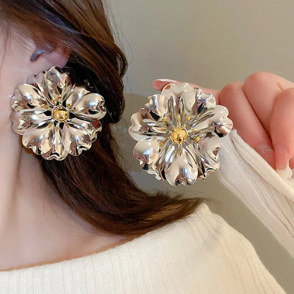 Vintage Large Metal Flower Earrings for Women