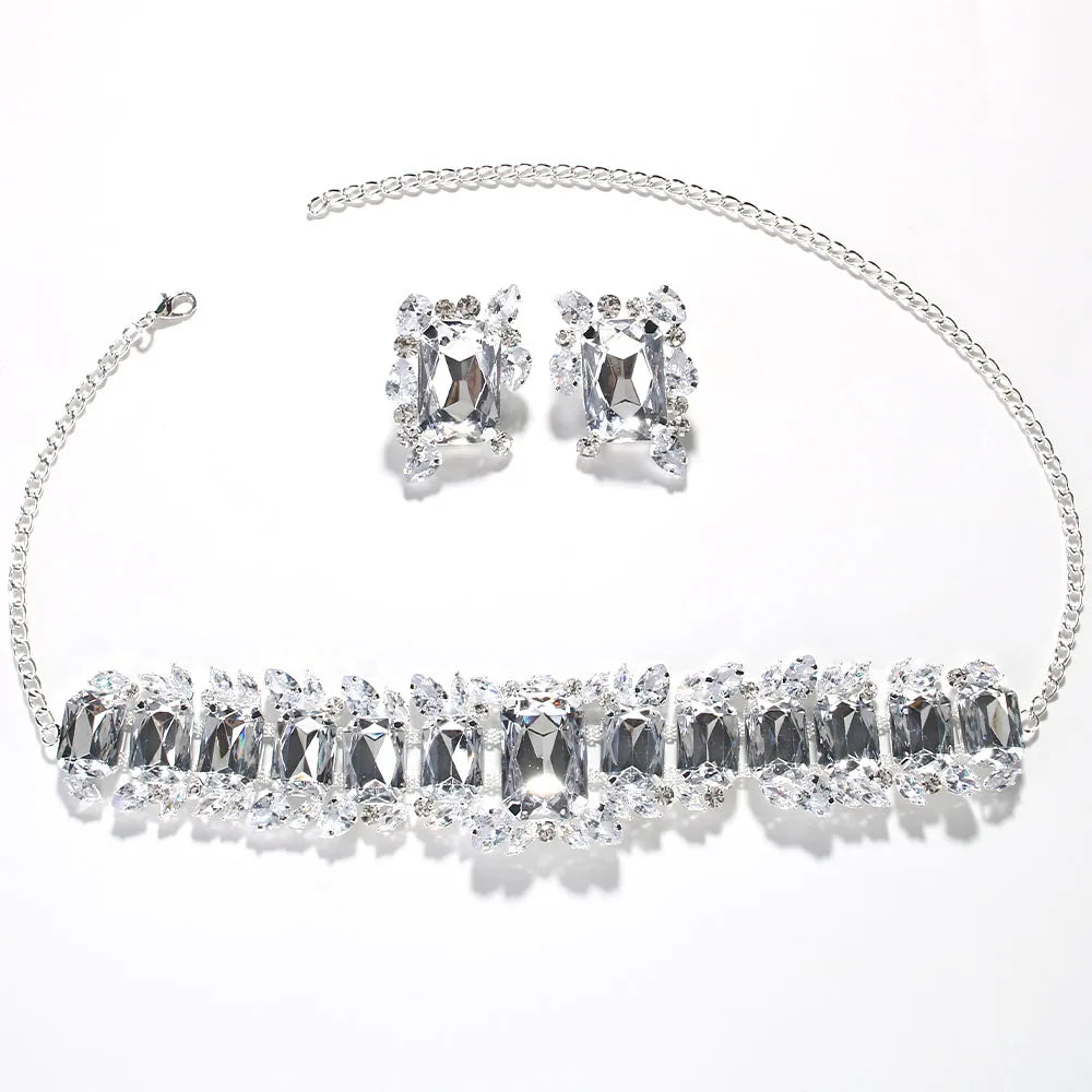 Two-Piece Choker Necklace and Bride Earrings Set