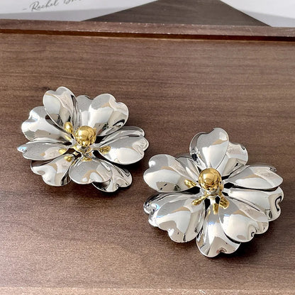 Vintage Large Metal Flower Earrings for Women