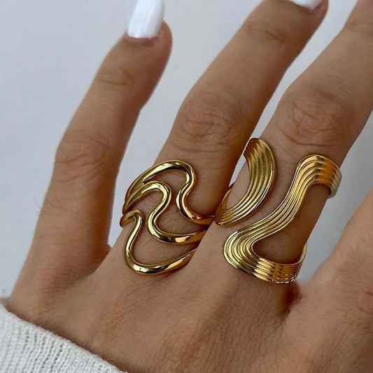 Creative Gold Irregular Wave Adjustable Ring