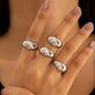 4Pcs/Set Fashion Punk Silver Color Irregular Geometric Rings