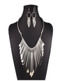 Multi-layer metal tassel necklace and earring set for women