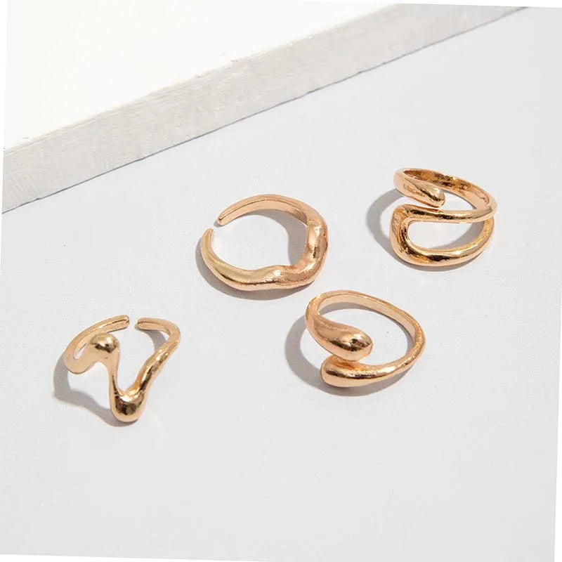 4Pcs/Set Fashion Punk Silver Color Irregular Geometric Rings