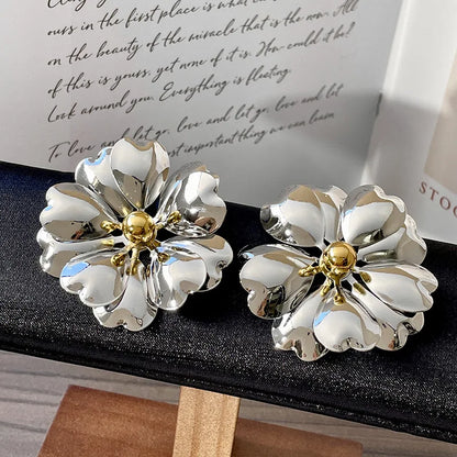 Vintage Large Metal Flower Earrings for Women