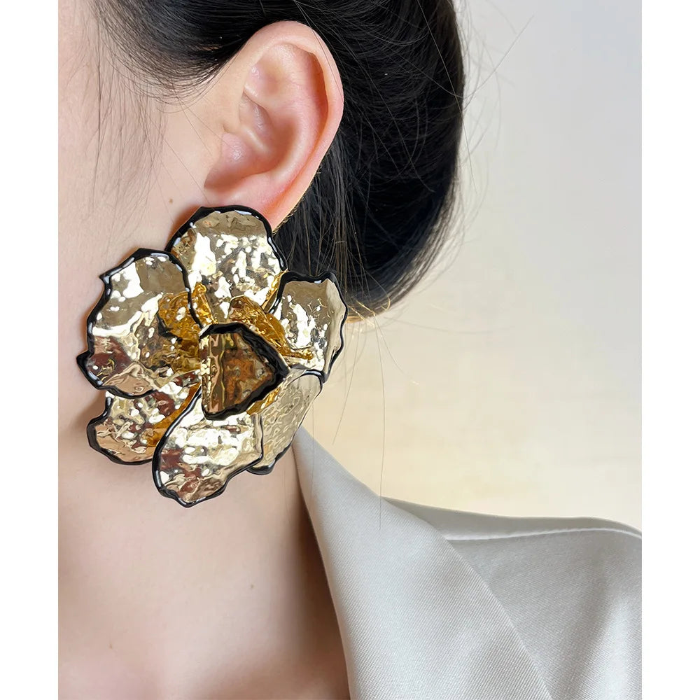 Folded Metal Flower Earrings for Women