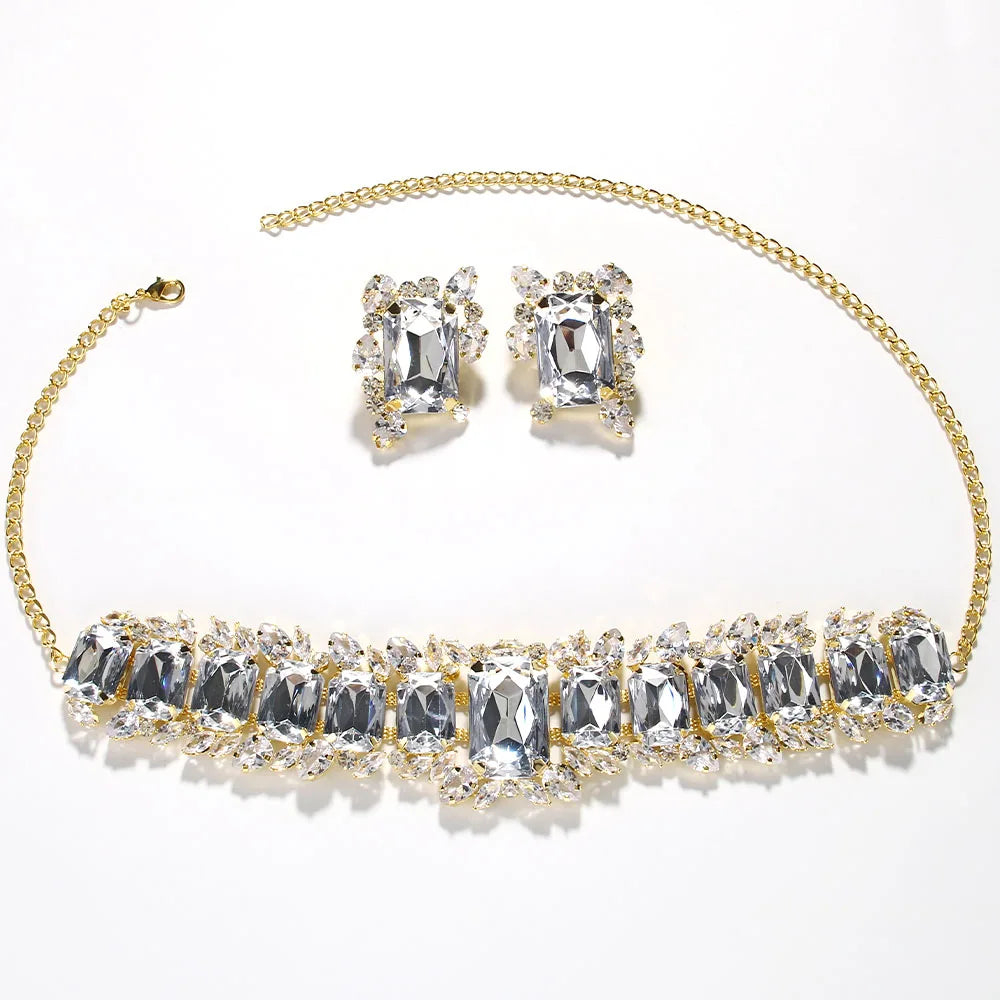 Two-Piece Choker Necklace and Bride Earrings Set