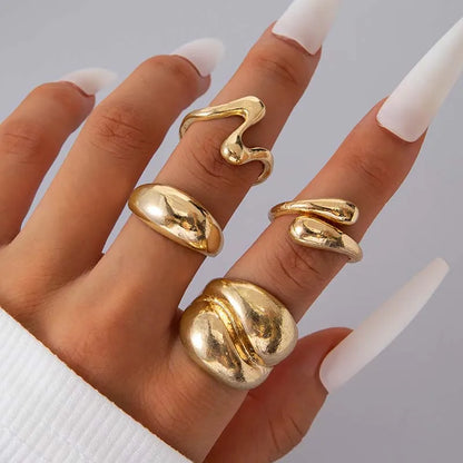 4Pcs/Set Fashion Punk Silver Color Irregular Geometric Rings