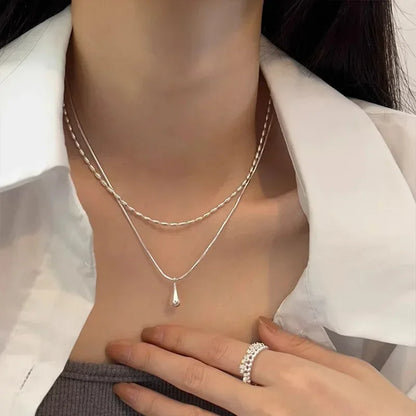 Silver Color Double Layer Waterdrop Pendant Necklace for Women