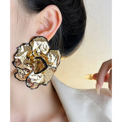 Folded Metal Flower Earrings for Women