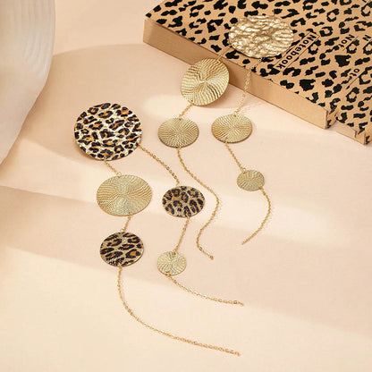 Leopard Print Disc Long Earrings for Women