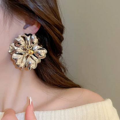 Vintage Large Metal Flower Earrings for Women