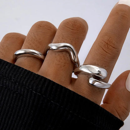 4Pcs/Set Fashion Punk Silver Color Irregular Geometric Rings